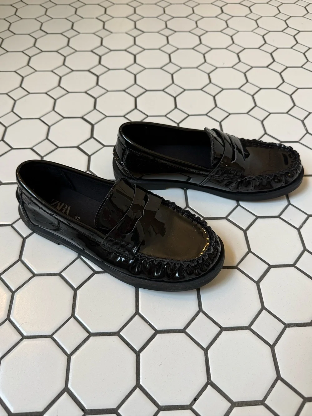 ZARA Kids Glossy Black Patent Loafers
